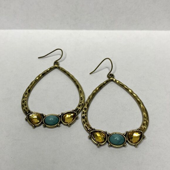 Hammered Drop Earrings with Yellow and Blue Stones - Picture 1 of 5